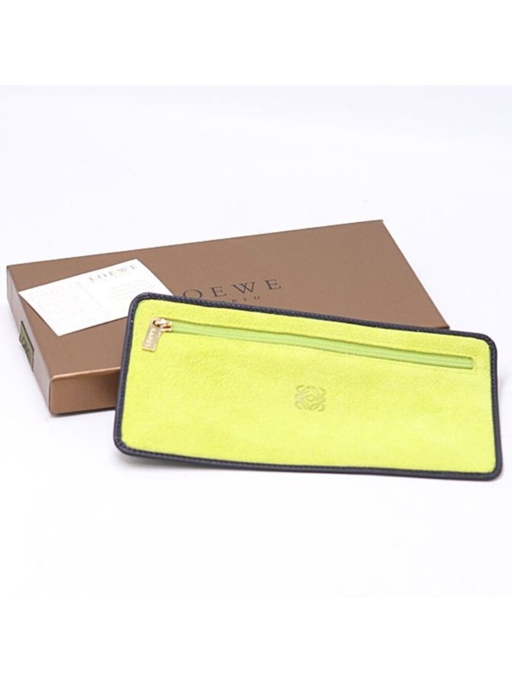 Loewe Suede Flat Pouch Lime Color Mtm